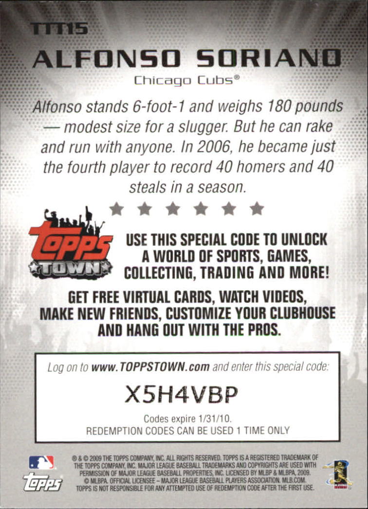 2009 Topps Topps Town #TTT15 Alfonso Soriano back image