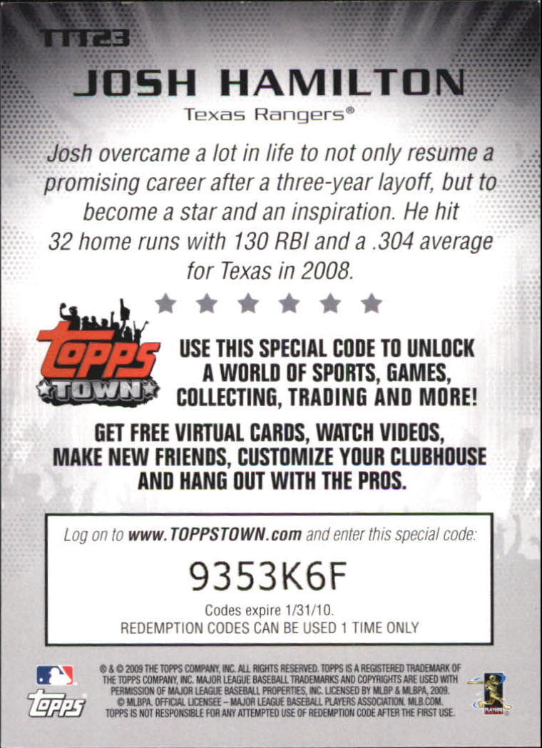 2009 Topps Topps Town #TTT23 Josh Hamilton back image