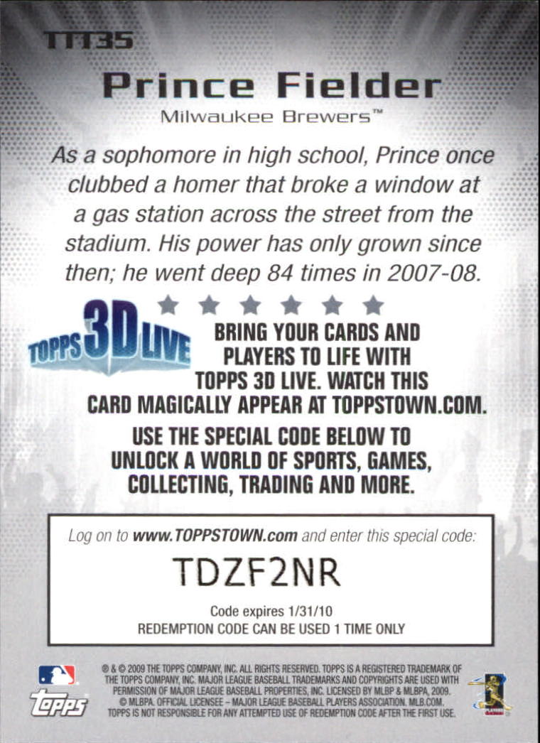 2009 Topps Topps Town #TTT35 Prince Fielder back image