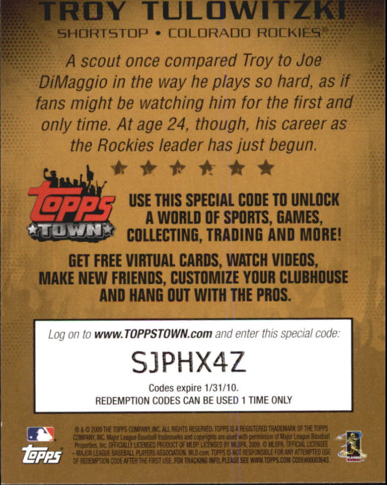 2009 Topps Topps Town Gold #TTT71 Troy Tulowitzki back image