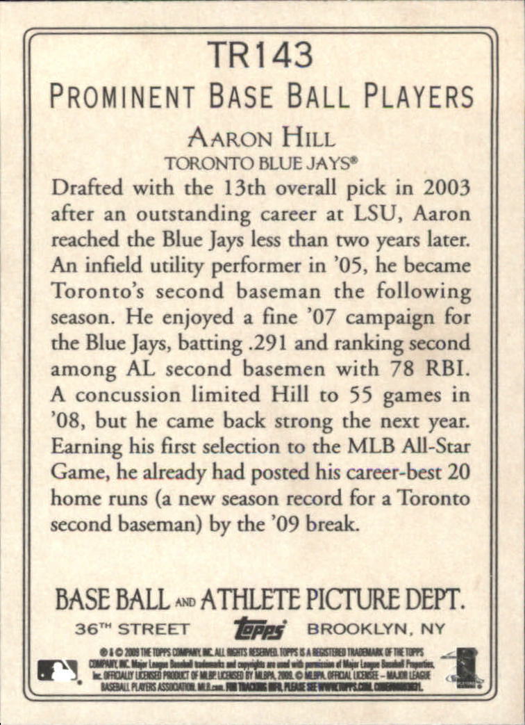2009 Topps Turkey Red #TR143 Aaron Hill back image