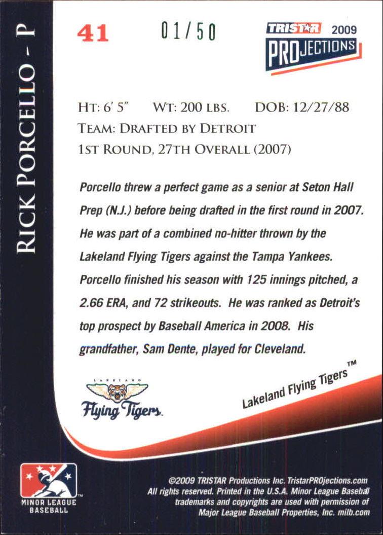 2009 TRISTAR PROjections #41 Rick Porcello PD back image