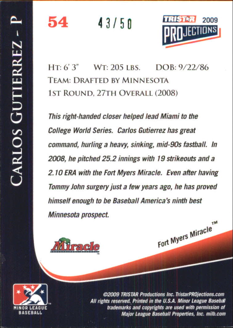 2009 TRISTAR PROjections #54 Carlos Gutierrez back image
