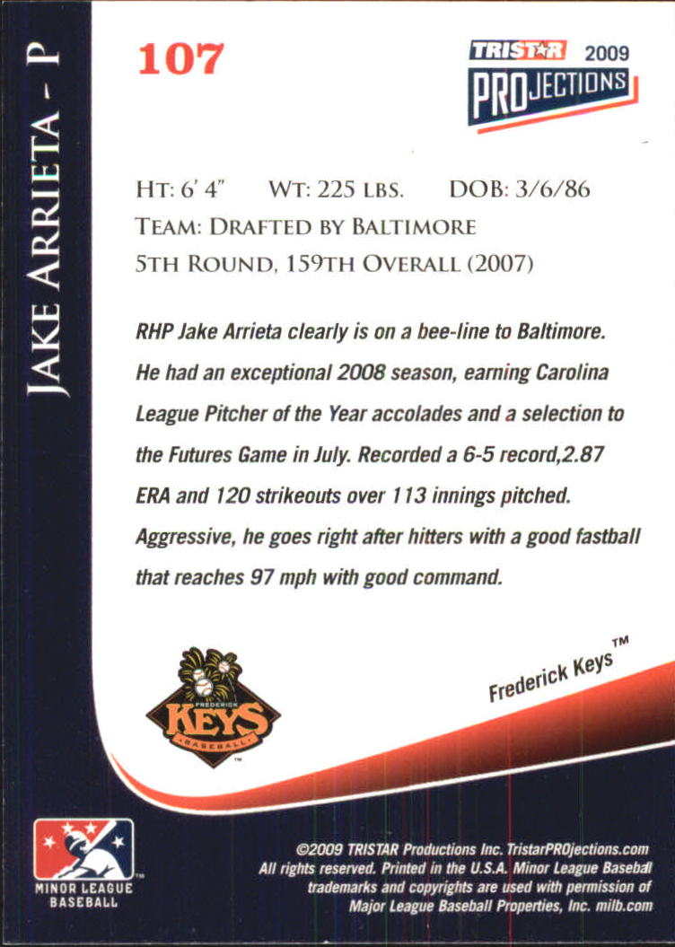2009 TRISTAR PROjections #107 Jake Arrieta back image