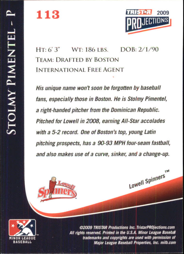 2009 TRISTAR PROjections #113 Stolmy Pimentel PD back image