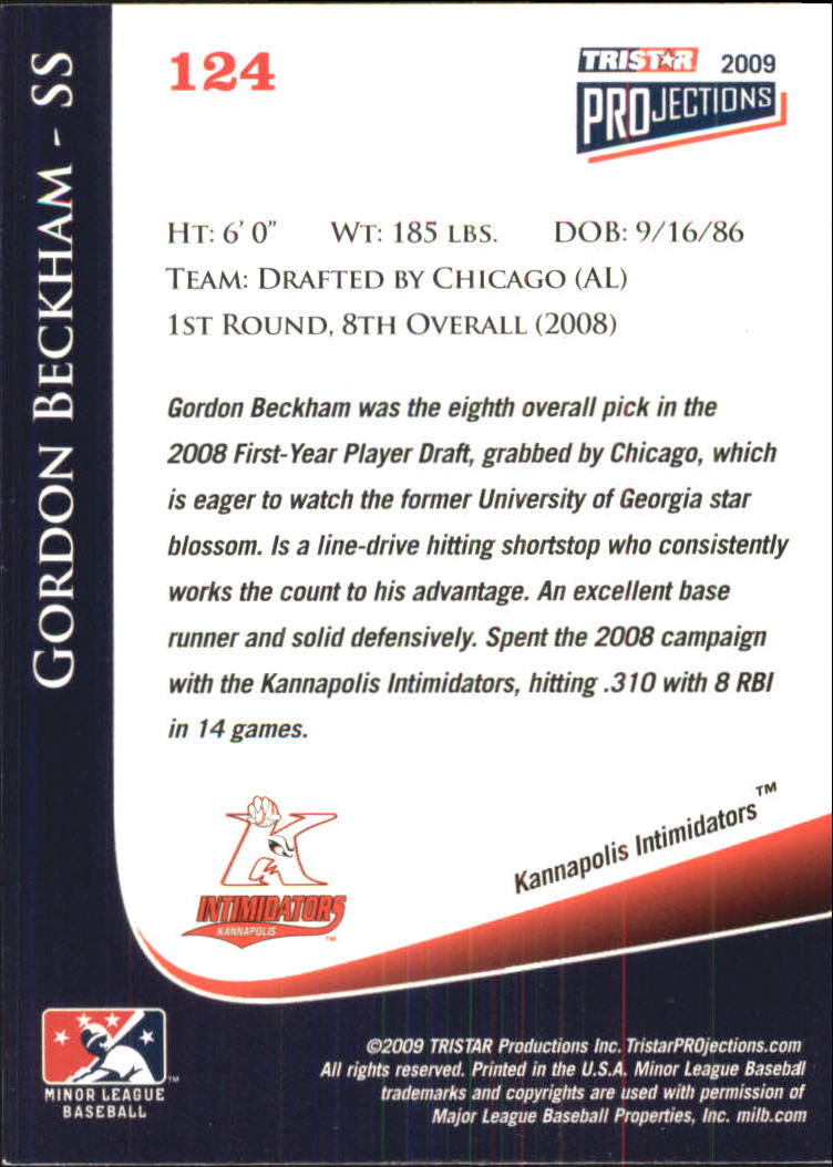 2009 TRISTAR PROjections #124 Gordon Beckham back image