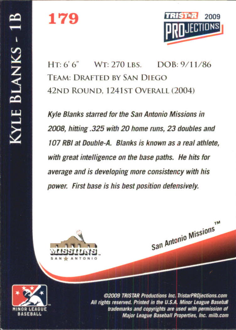 2009 TRISTAR PROjections #179 Kyle Blanks back image