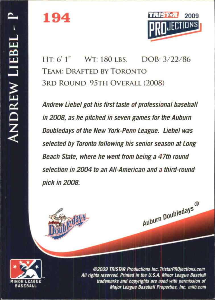 2009 TRISTAR PROjections #194 Andrew Liebel PD back image