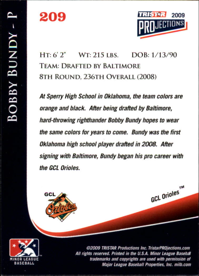 2009 TRISTAR PROjections #209 Bobby Bundy PD back image