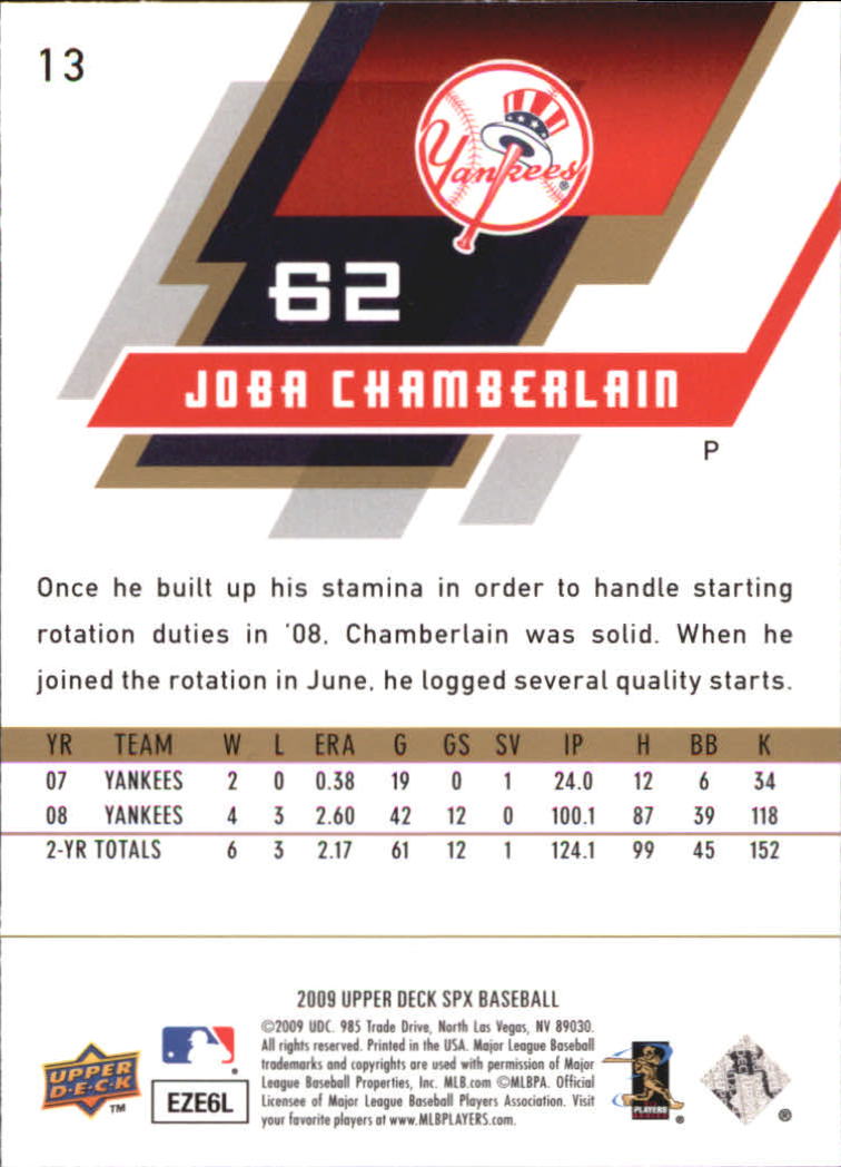 2009 SPx #13 Joba Chamberlain back image