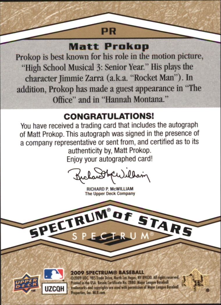 2009 Upper Deck Spectrum Spectrum of Stars Autographs #PR Matt Prokop back image