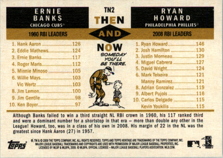 2009 Topps Heritage Then and Now #TN2 Ernie Banks/Ryan Howard back image