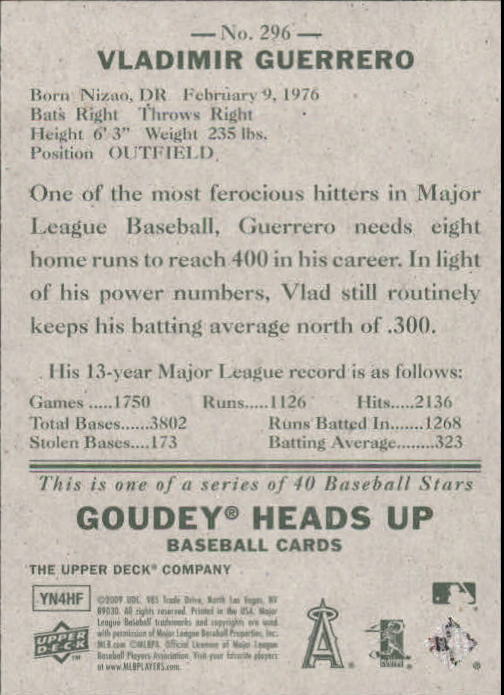 2009 Upper Deck Goudey #296 Vladimir Guerrero HU SP