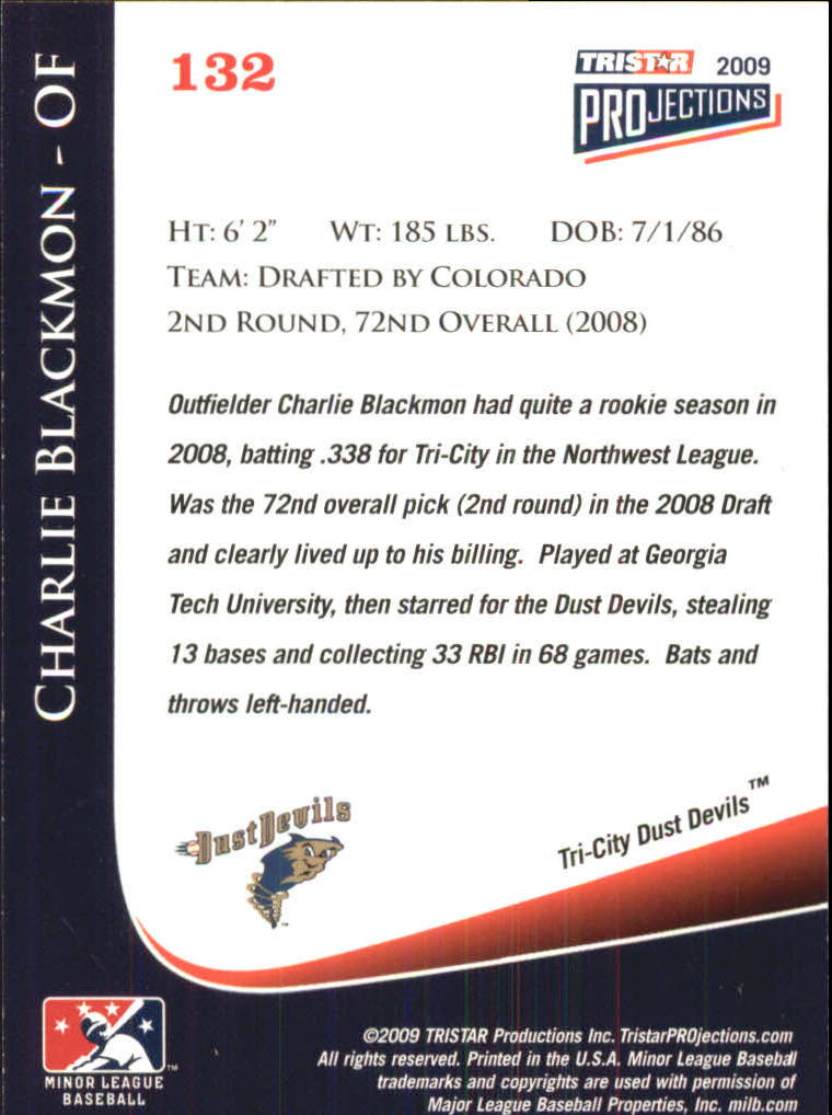 2009 TRISTAR PROjections Autographs #132 Charlie Blackmon back image