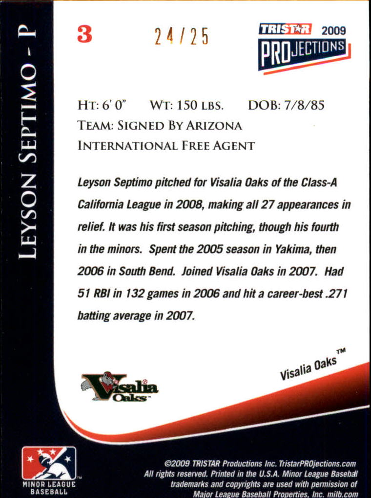 2009 TRISTAR PROjections Autographs Yellow #3 Leyson Septimo back image