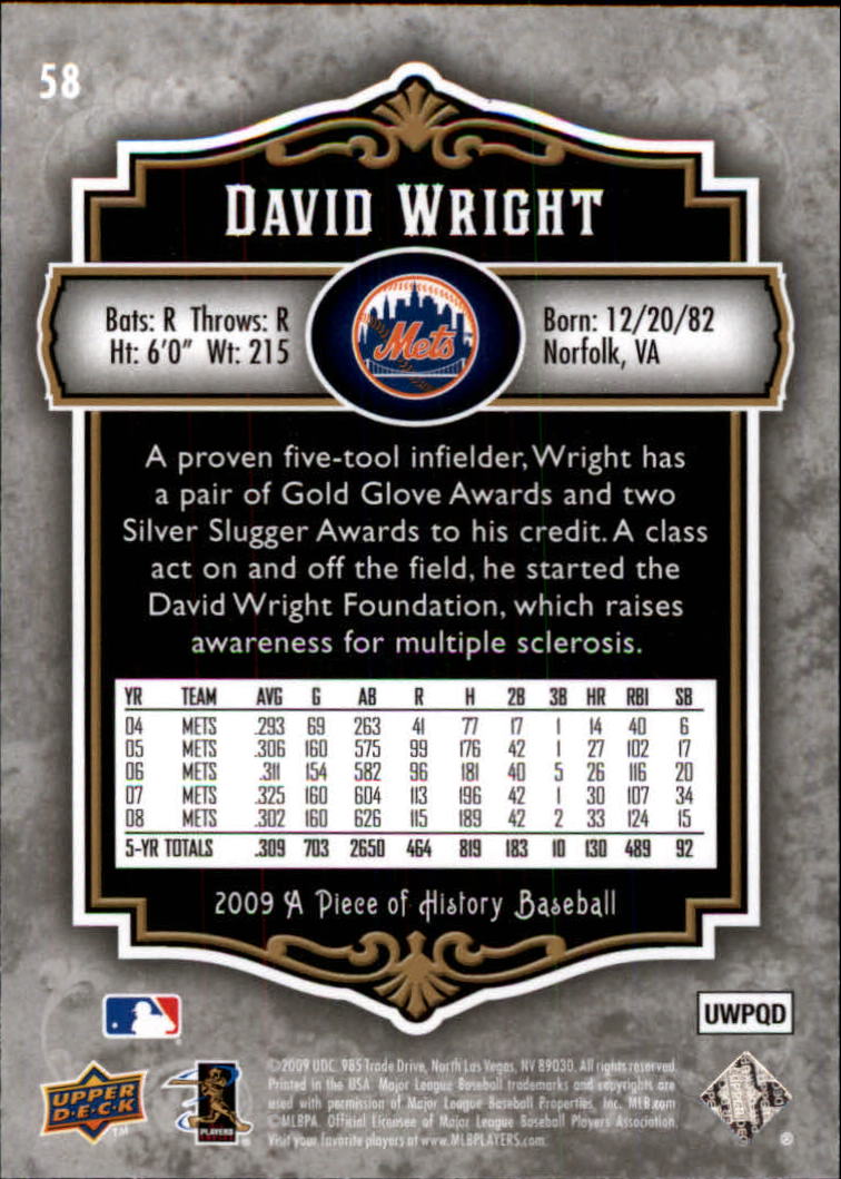 2009 UD A Piece of History #58 David Wright back image