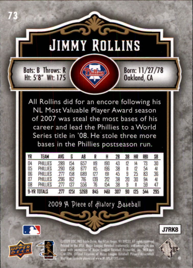 2009 UD A Piece of History #73 Jimmy Rollins back image