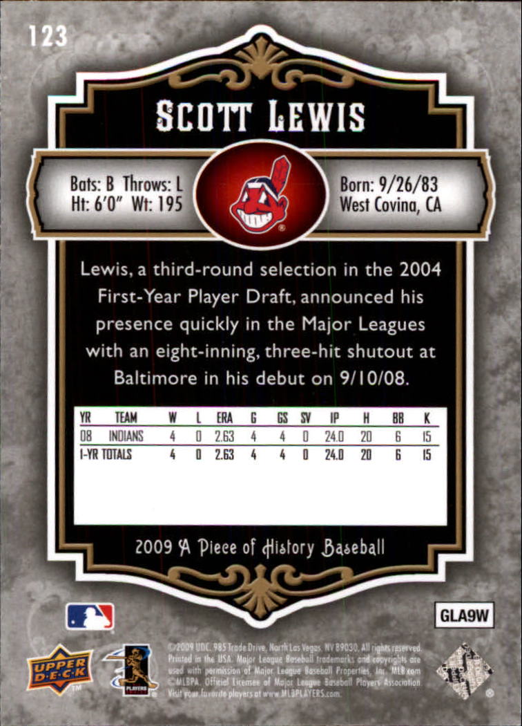 2009 UD A Piece of History #123 Scott Lewis (RC) back image