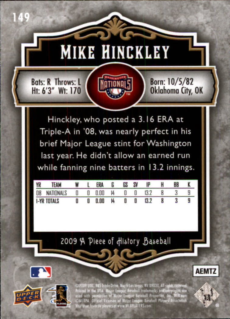 2009 UD A Piece of History #149 Mike Hinckley (RC) back image