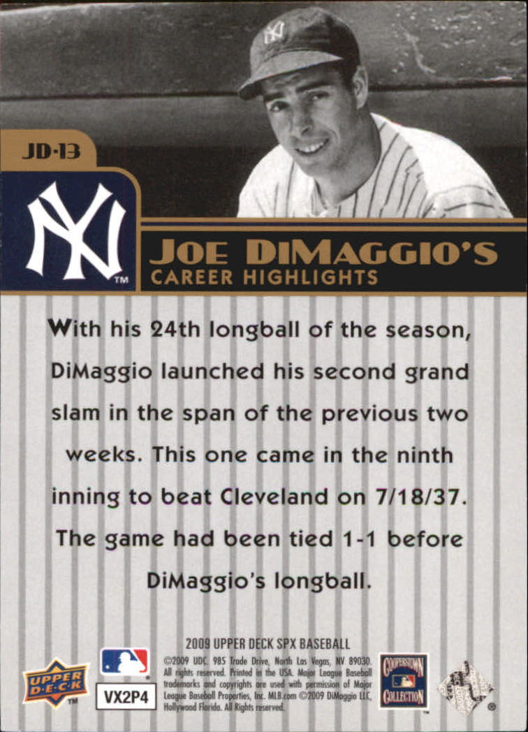 2009 SPx Joe DiMaggio Career Highlights #JD13 Joe DiMaggio back image