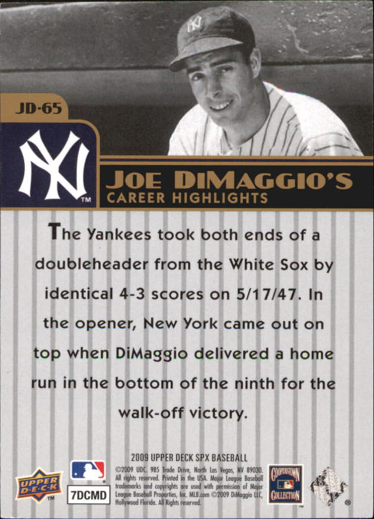 2009 SPx Joe DiMaggio Career Highlights #JD65 Joe DiMaggio back image