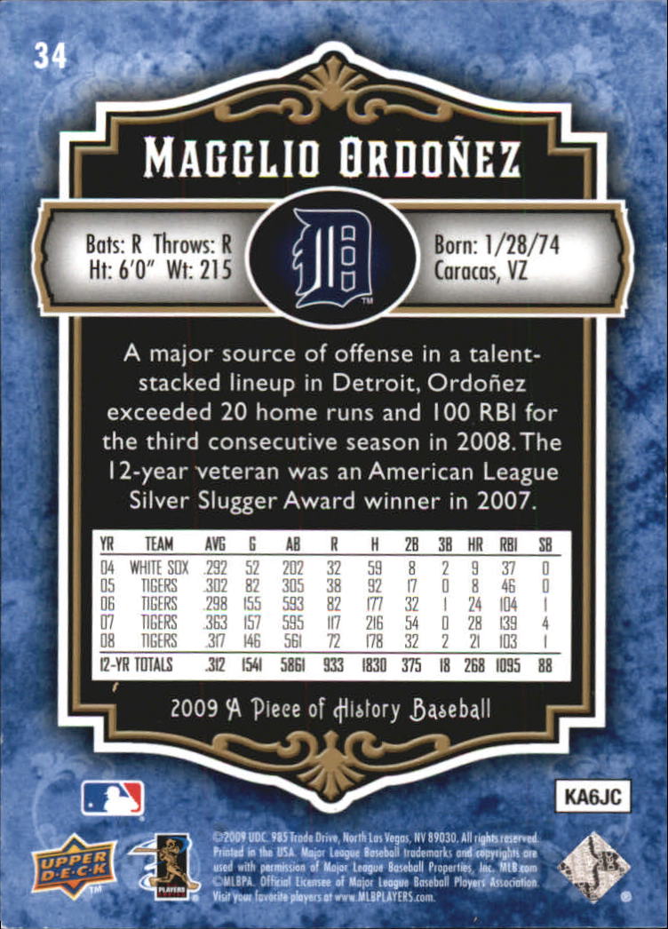 2009 UD A Piece of History Blue #34 Magglio Ordonez back image