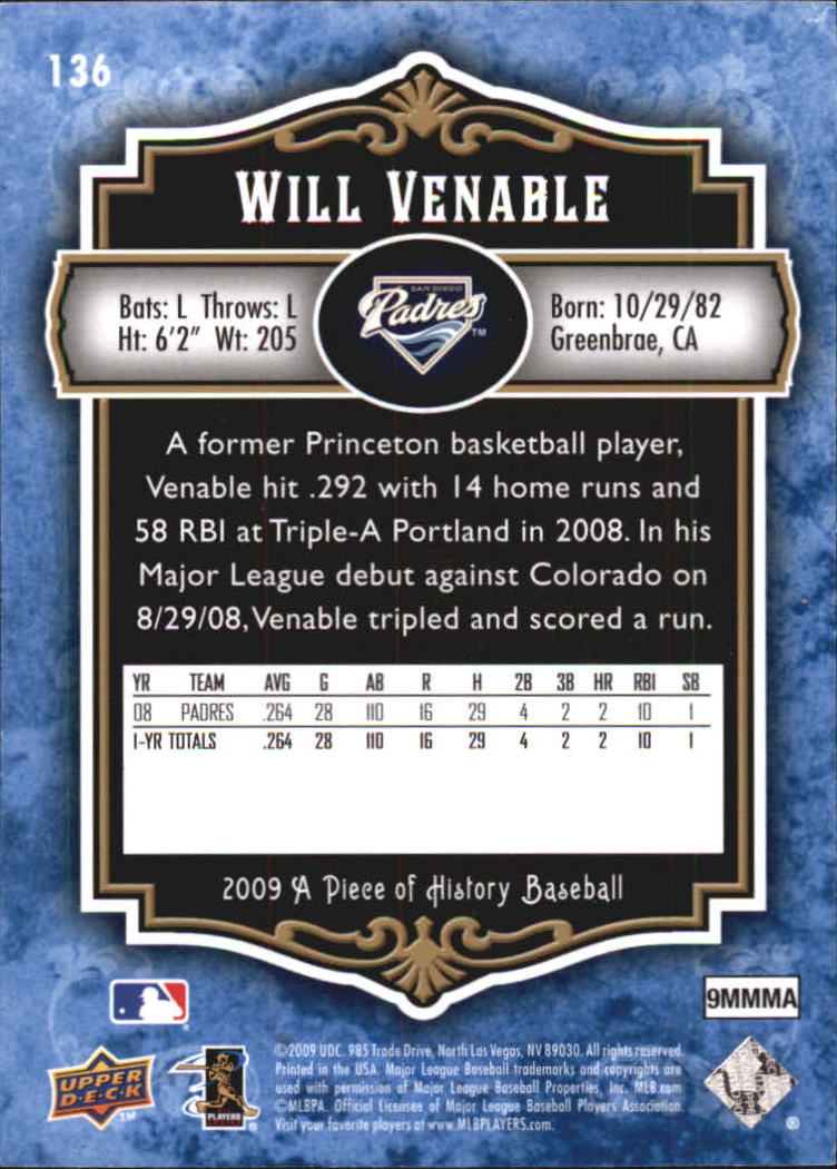 2009 UD A Piece of History Blue #136 Will Venable back image