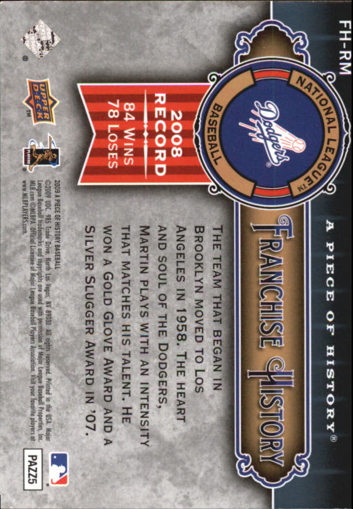 2009 UD A Piece of History Franchise History #FHRM Russell Martin back image
