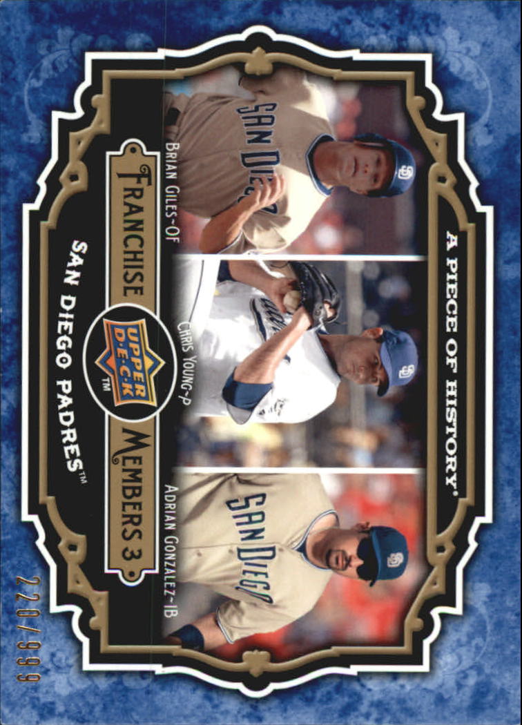 2009 UD A Piece of History Franchise Members Trio #FMGYG Brian Giles/Chris Young/Adrian Gonzalez