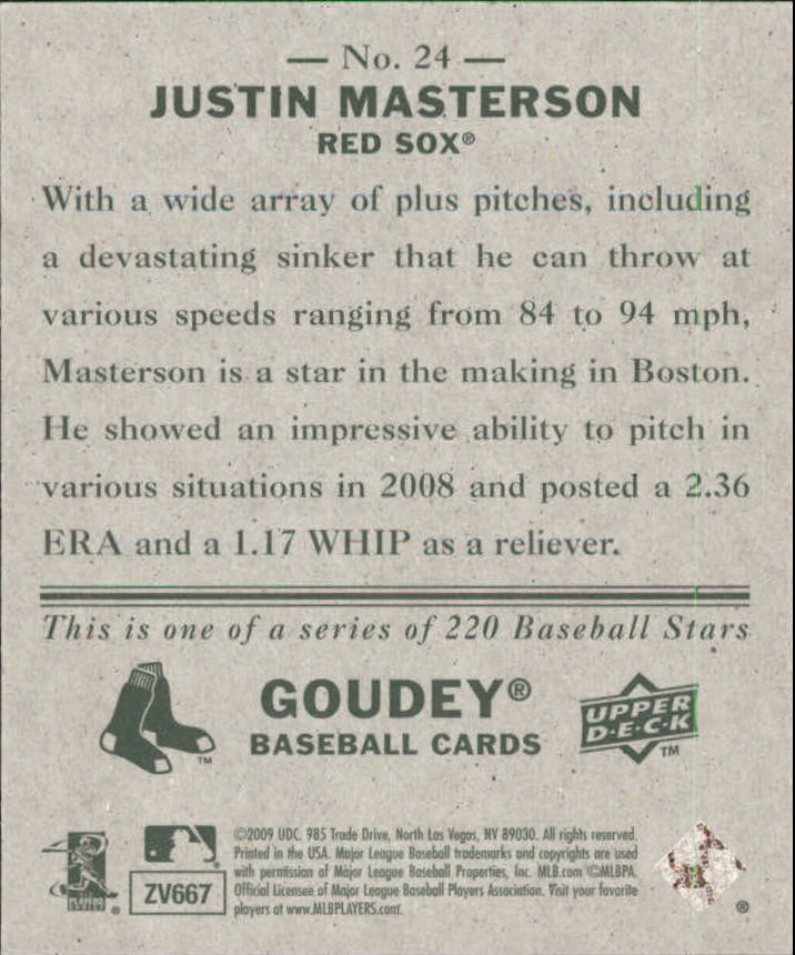 2009 Upper Deck Goudey Mini Green Back #24 Justin Masterson back image