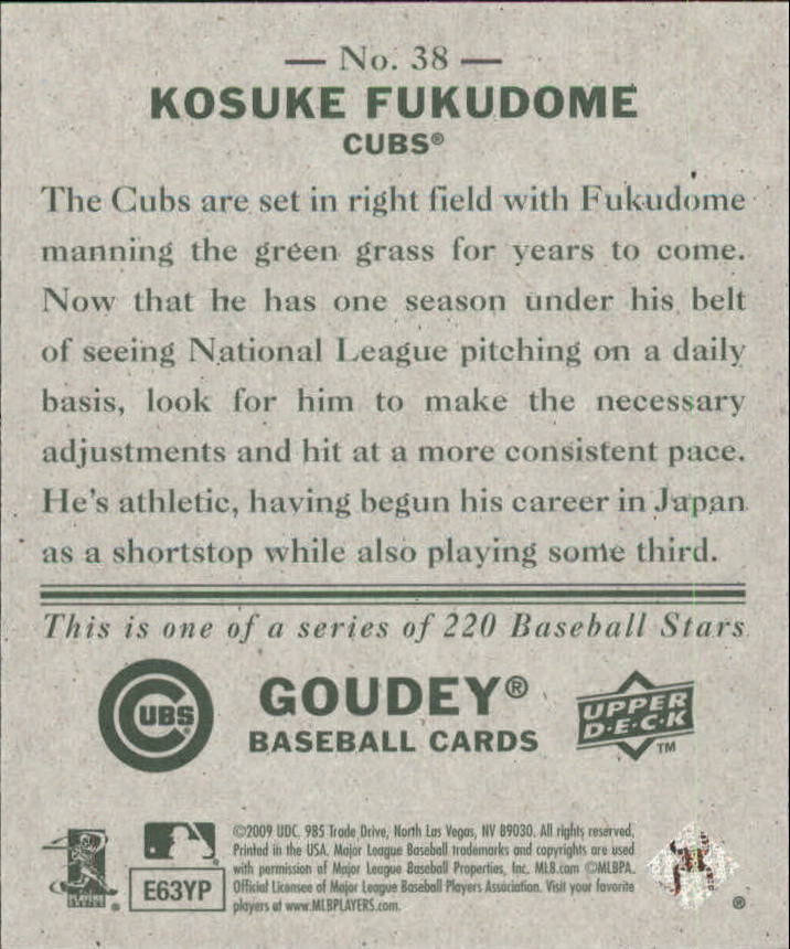 2009 Upper Deck Goudey Mini Green Back #38 Kosuke Fukudome back image