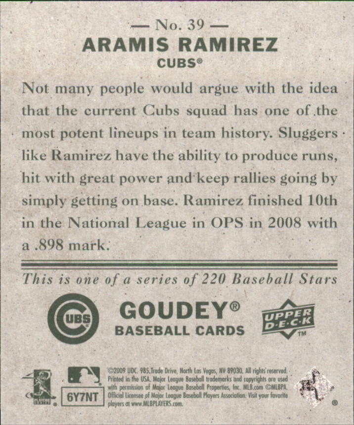 2009 Upper Deck Goudey Mini Green Back #39 Aramis Ramirez back image