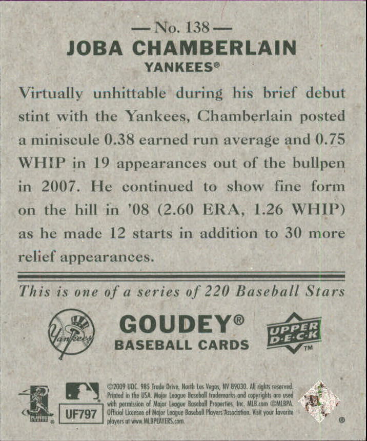 2009 Upper Deck Goudey Mini Green Back #138 Joba Chamberlain back image