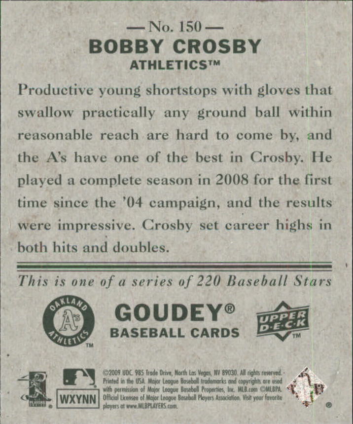 2009 Upper Deck Goudey Mini Green Back #150 Bobby Crosby back image