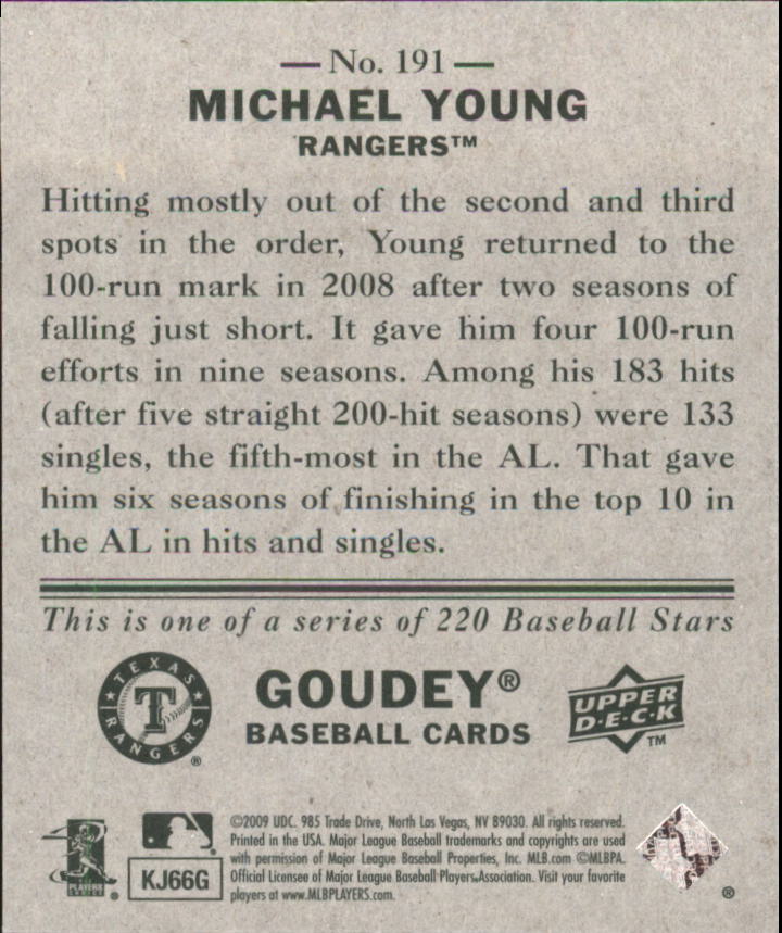 2009 Upper Deck Goudey Mini Green Back #191 Michael Young