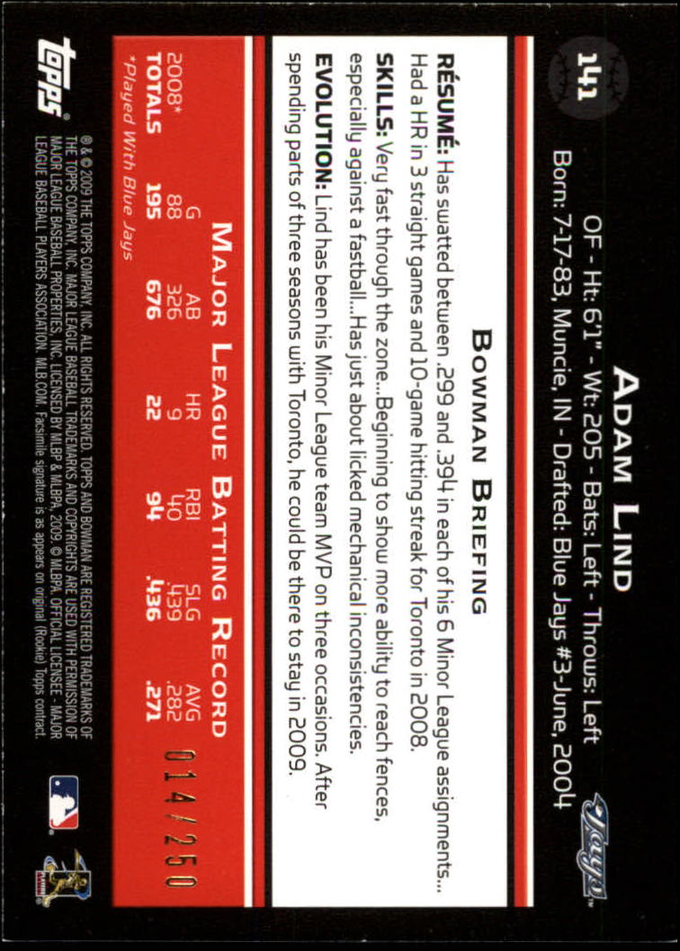 Carte parallele Bowman Baseball 2009 "Main Set Orange" - Foto 11 di 15
