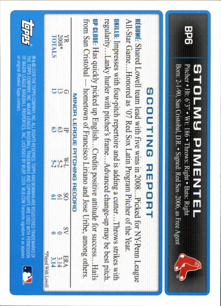 2009 Bowman Prospects #BP6 Stolmy Pimentel back image