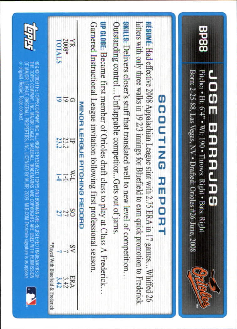 2009 Bowman Prospects #BP88 Jose Barajas back image