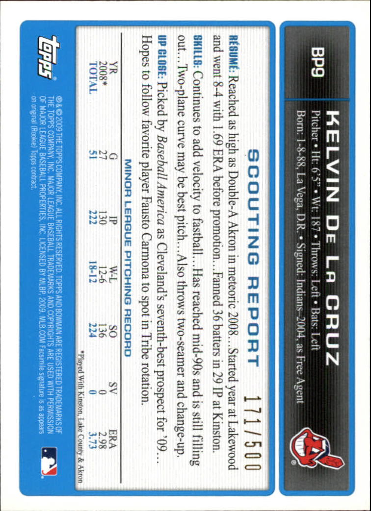 2009 Bowman Prospects Blue #BP9 Kelvin de la Cruz back image