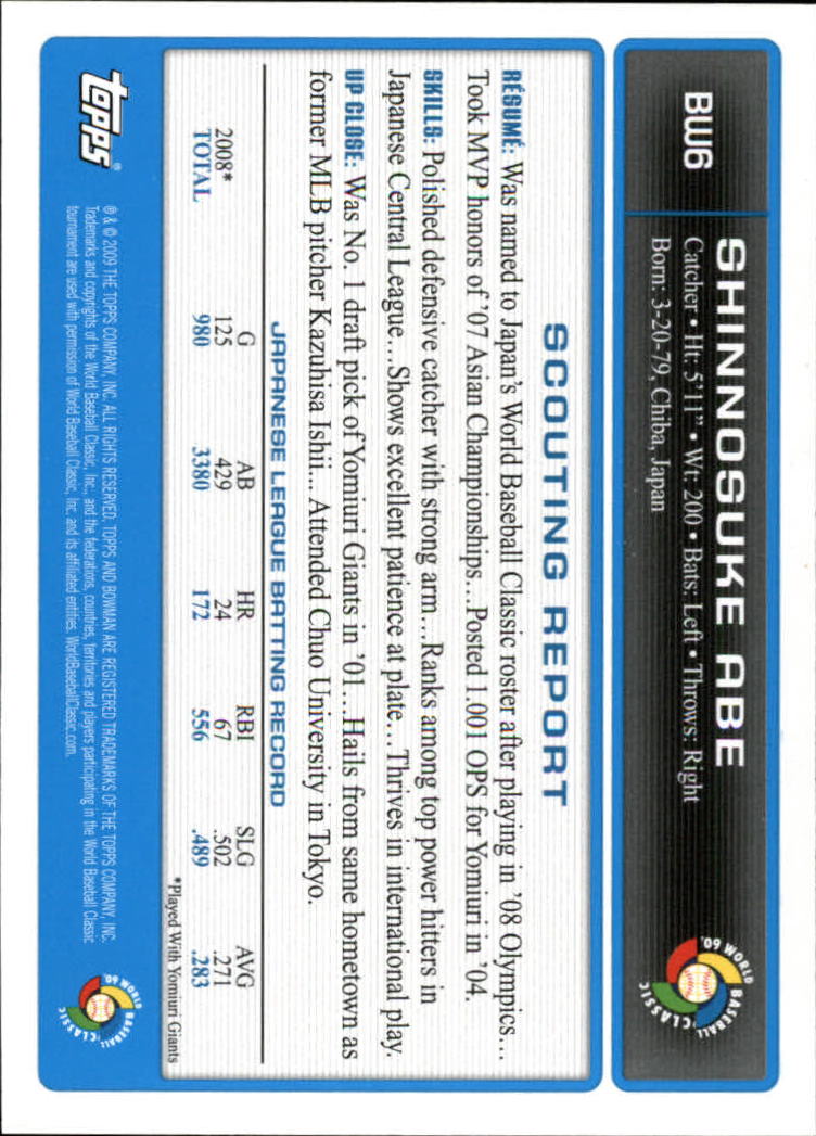 2009 Bowman Baseball "WBC Prospects" Insert Cards #BW1 to #BW20 - Picture 13 of 41