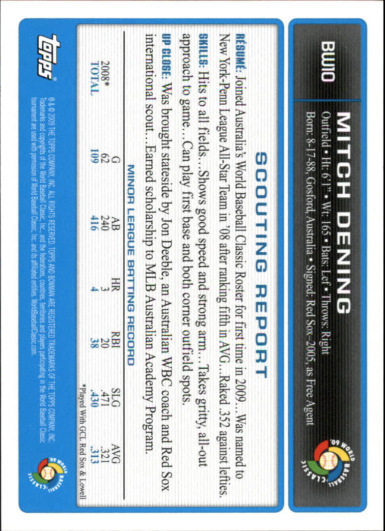 2009 Bowman Baseball "WBC Prospects" Insert Cards #BW1 to #BW20 - Picture 21 of 41