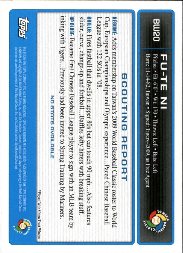 2009 Bowman Baseball "WBC Prospects" Insert Cards #BW1 to #BW20 - Picture 41 of 41