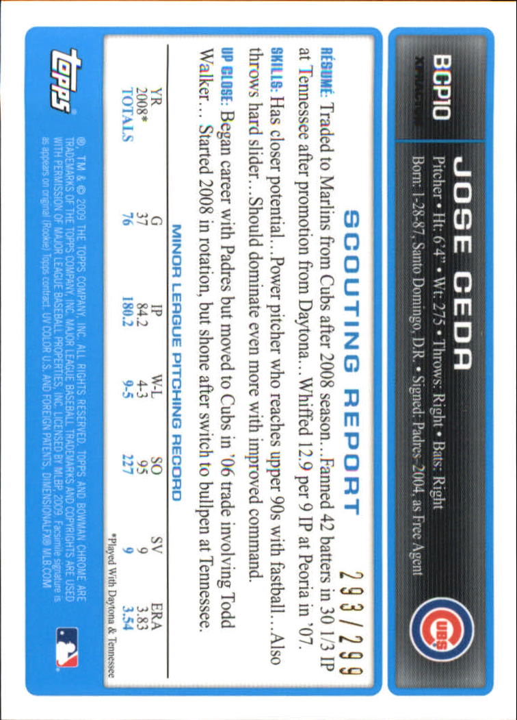 2009 Bowman Chrome Prospects X-Fractors #BCP10 Jose Ceda