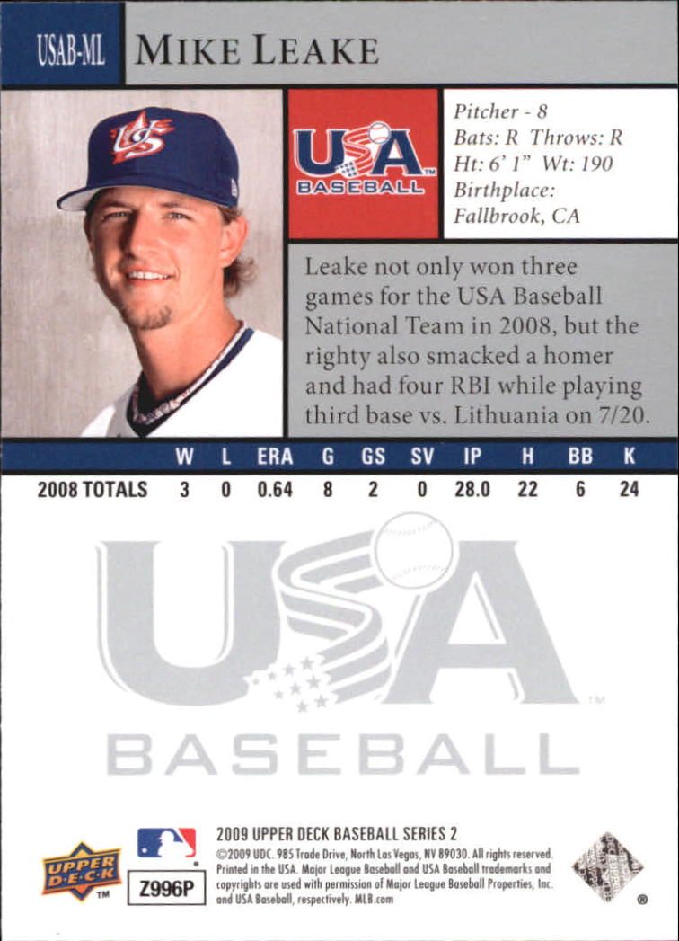 2009 Upper Deck USA National Team #ML Mike Leake back image