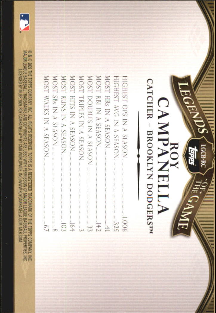 2009 Topps Legends of the Game Career Best #RC Roy Campanella back image