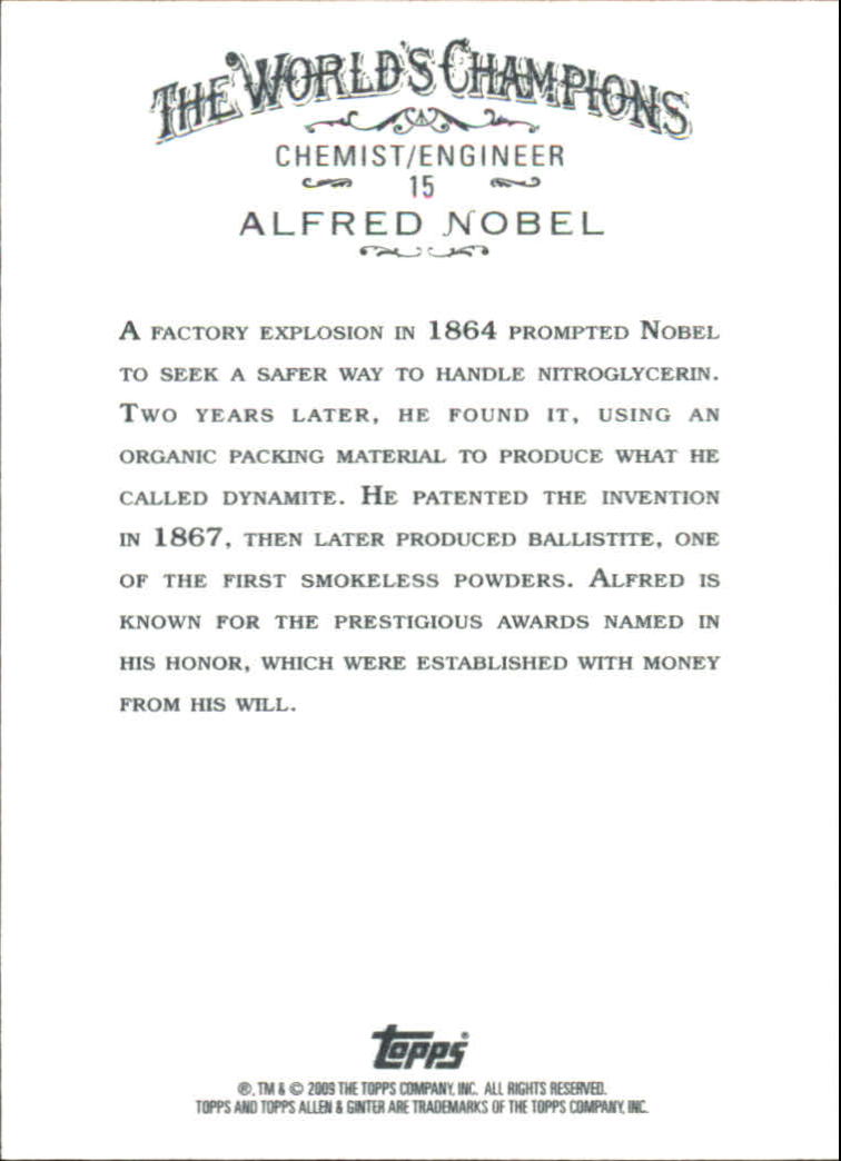 2009 Topps Allen and Ginter #15 Alfred Nobel back image