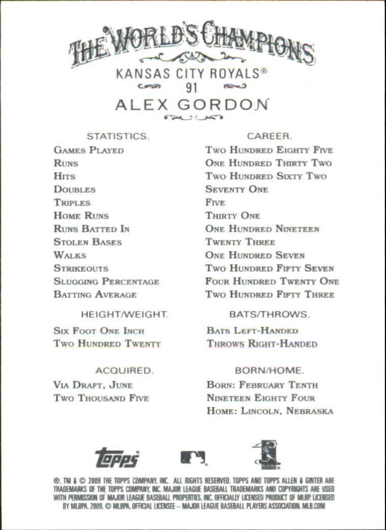 2009 Topps Allen and Ginter #91 Alex Gordon back image