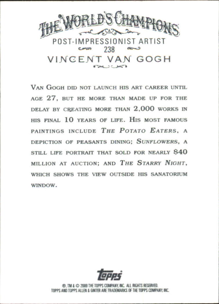 2009 Topps Allen and Ginter #238 Vincent Van Gogh back image