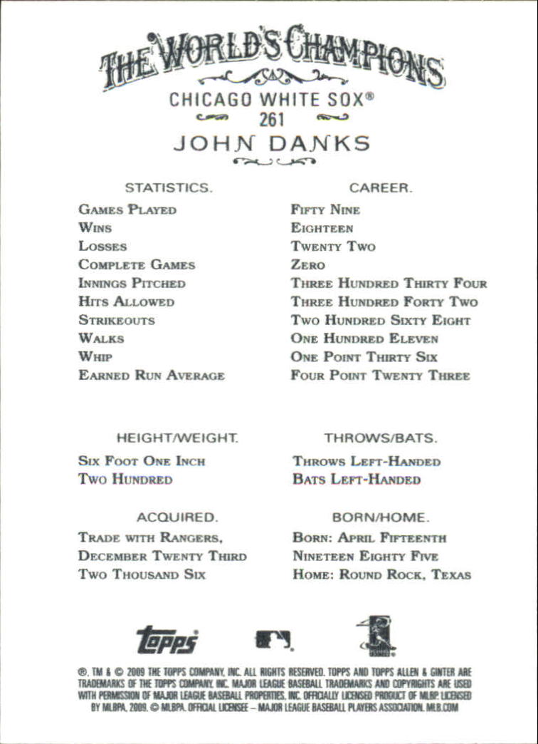 2009 Topps Allen and Ginter #261 John Danks back image