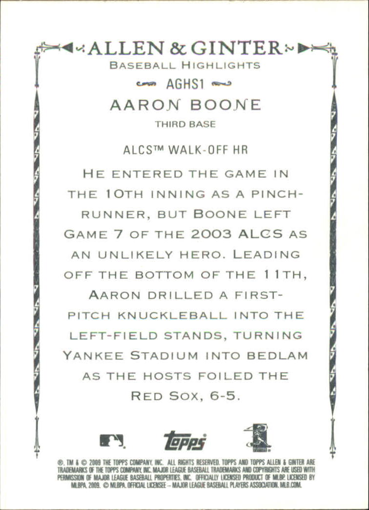 2009 Topps Allen and Ginter Baseball Highlights #AGHS1 Aaron Boone back image